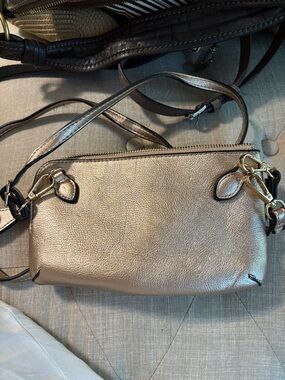 Metallic Gold Leather Crossbody Bag with Removable Strap
